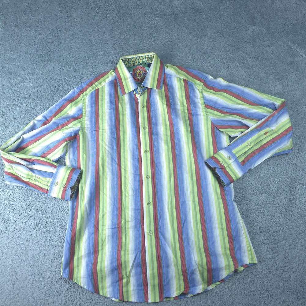 Robert Graham Shirt Mens Medium Multicolor Striped Long Sleeve Button Up Cotton